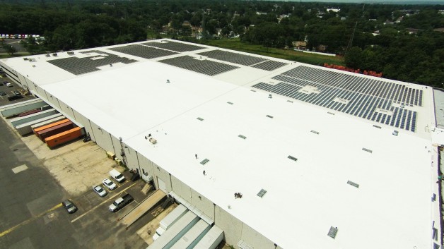 Commercial rooftop with solar panels